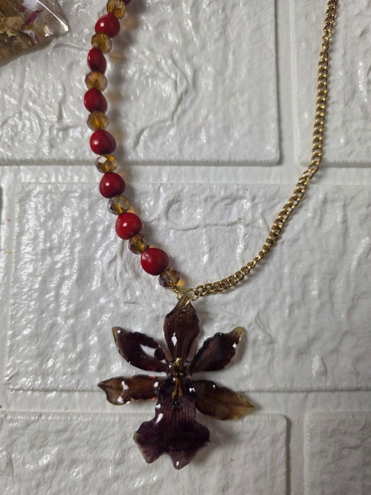 Collar Orquídea Natural Preservada con Semillas