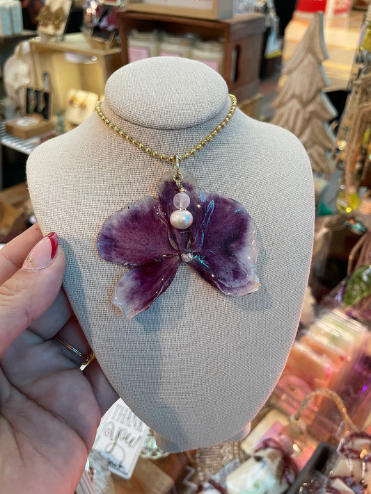 Purple White Orchids Necklace