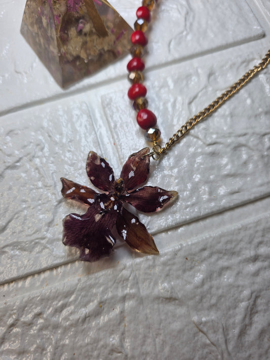 Collar Orquídea Natural Preservada con Semillas